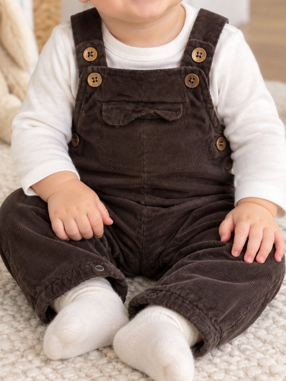 Jacadi Paris Baby Corduroy Overalls Romper 6M Brown Cotton
